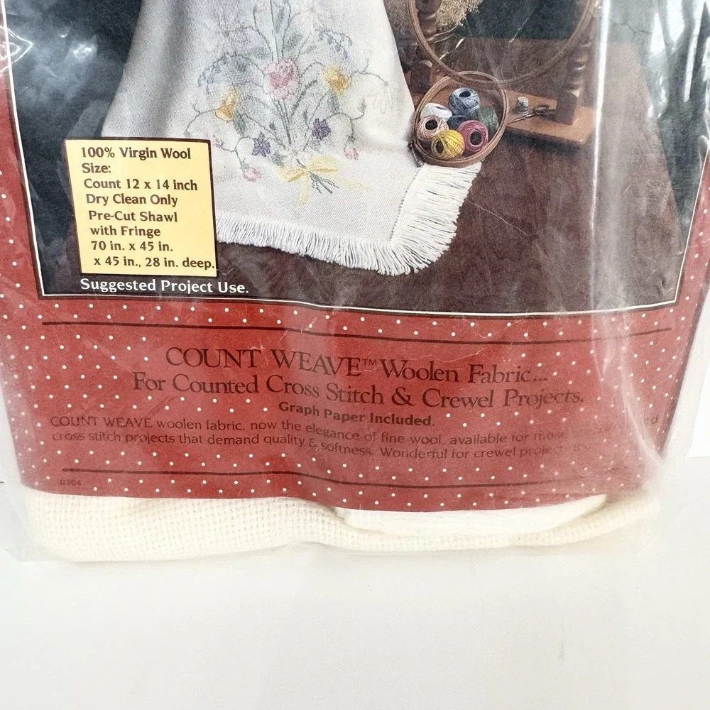 Vintage 1982 Greenfield Needlewomen Count Weave Wool Fabric Shawl Kit